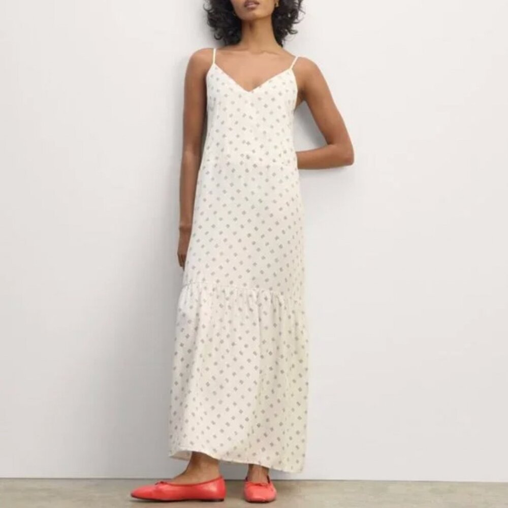 NEW Everlane The Long Weekend Dress in Butterlite Womens 0 Bone Black Dot - Picture 1 of 16